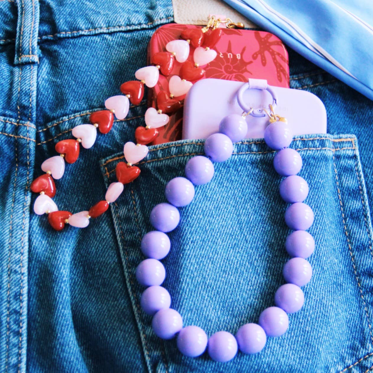 Handykette -Herzen - pink/rot