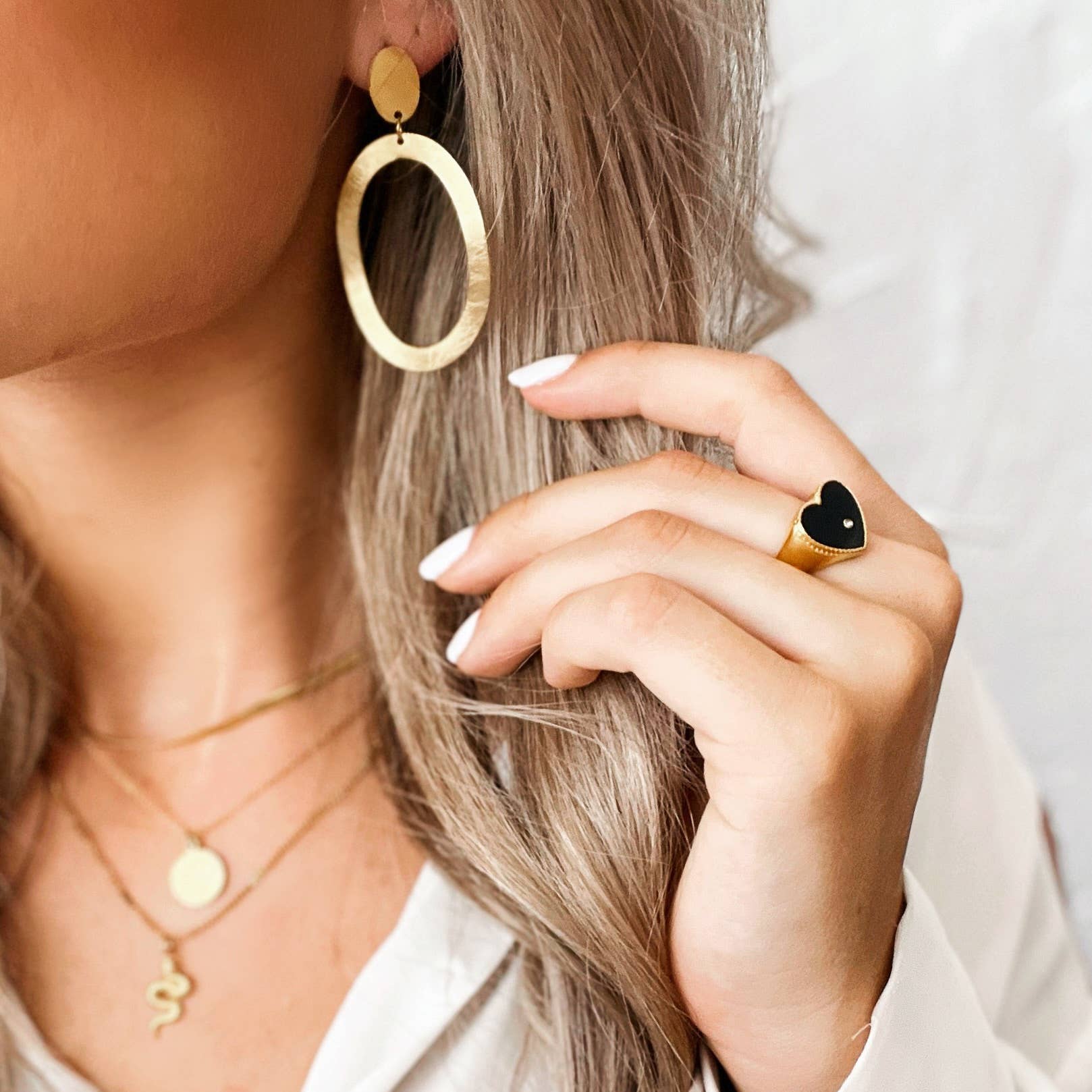 Statement-Ohrringe großer ovaler Ring - Gold