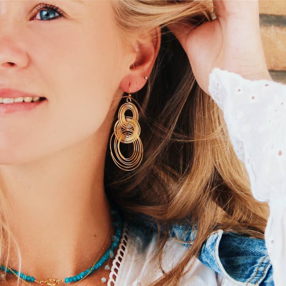 Statement-Ohrringe aus Edelstahl mit gedrehten Ringen – Gold