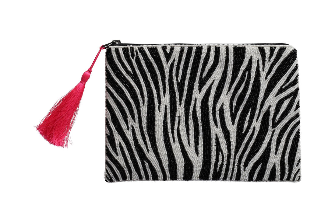 Perlenbesetzte Tasche  Elodie XL im Zebra-Look