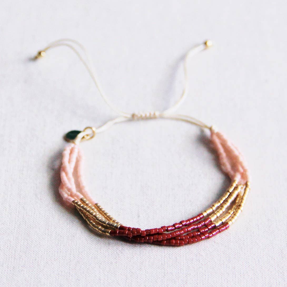Vierfaches Miyuki-Armband – Bordeaux/Nude/vergoldet