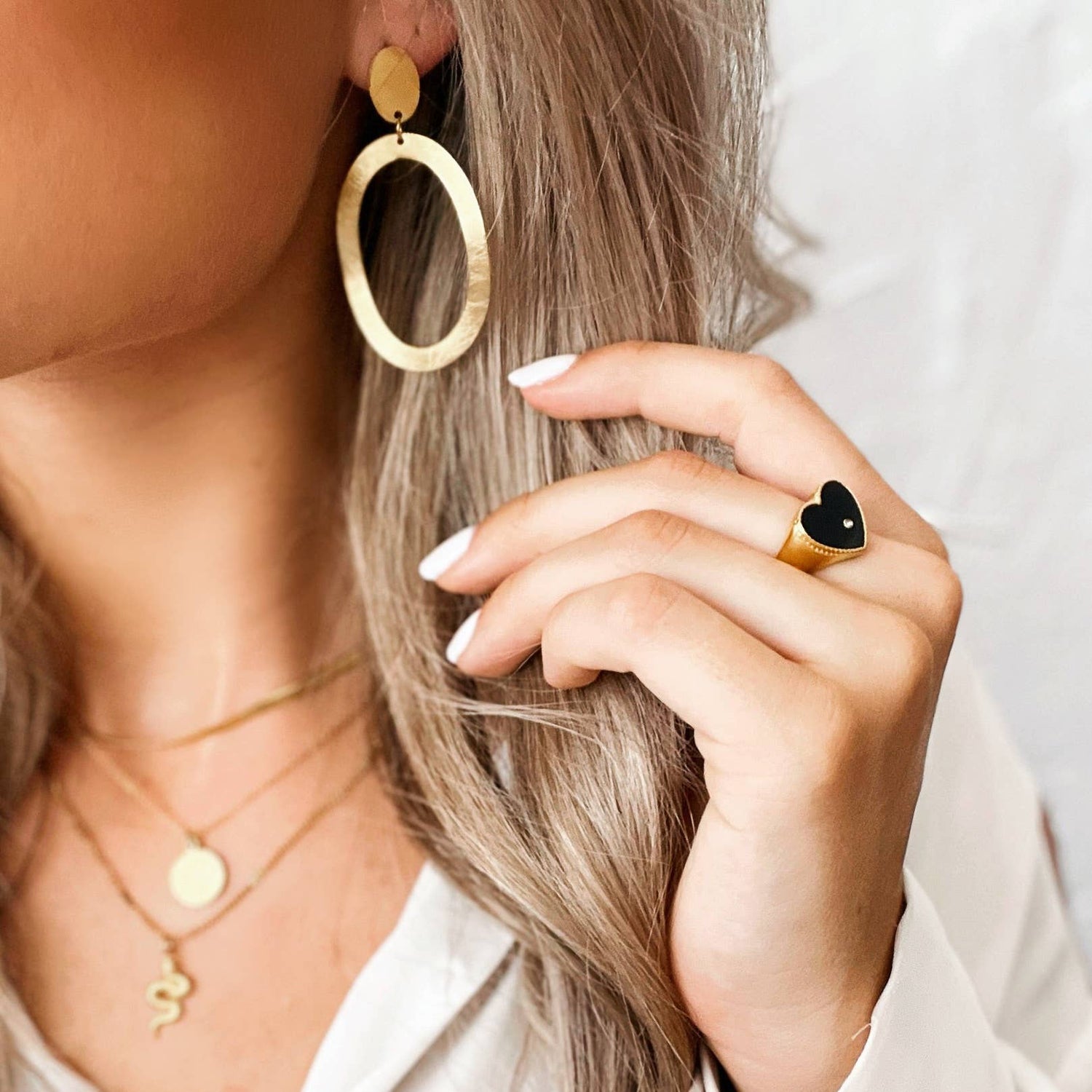 Statement-Ohrringe großer ovaler Ring - Gold