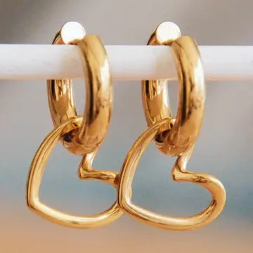 Edelstahl Kreole mit Herzanhänger Gold und Silber