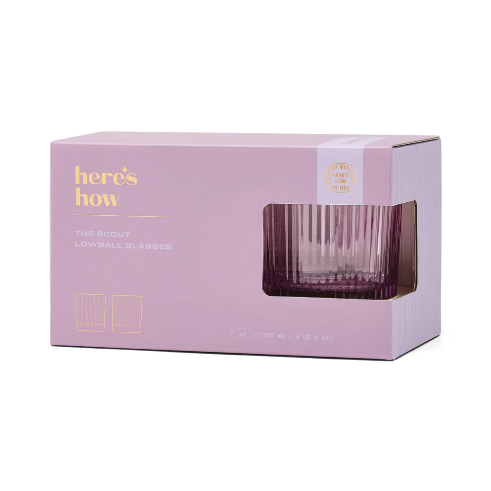 Trinkglas geriffelt - 2 er Set rosa