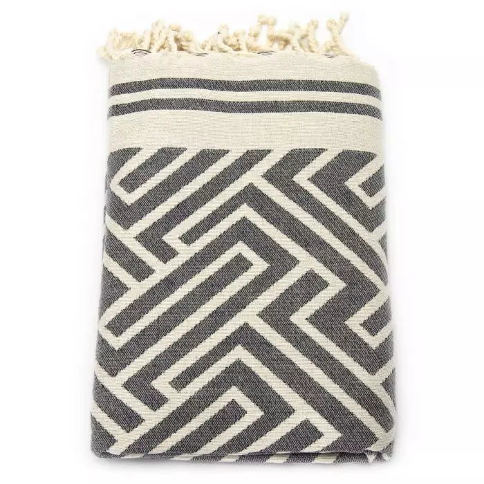 Fouta Hamamtuch Jaquard Labyrinth Muster - Midnight Sky