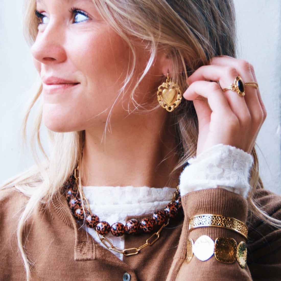 Halskette mit Harzperlen XL - Leopardenmuster