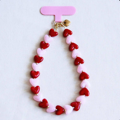 Handykette -Herzen - pink/rot